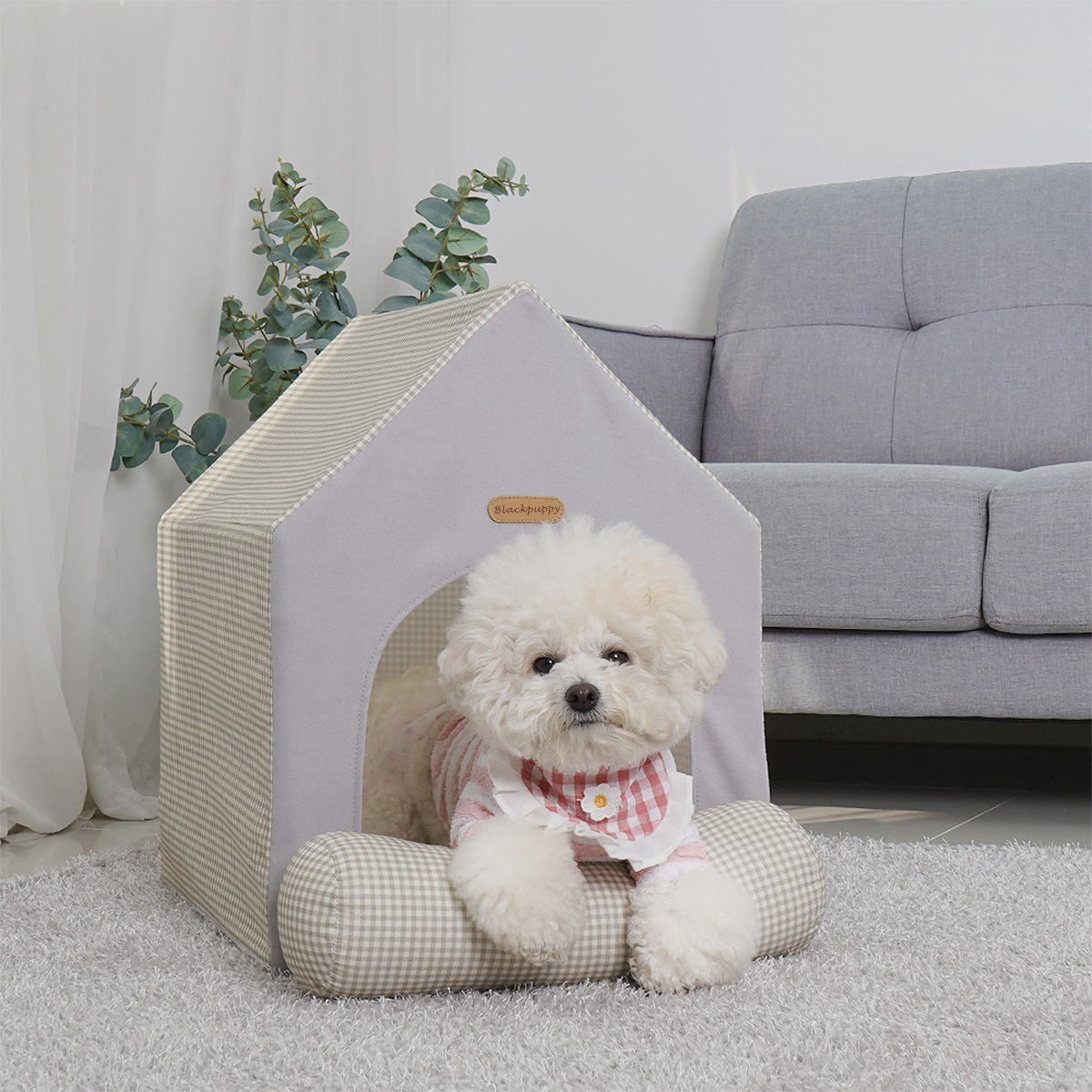 The checkered detachable dog house, suitable for all seasons, large space, breathable, teddy dog bed, fully enclosed pet tent details Picture