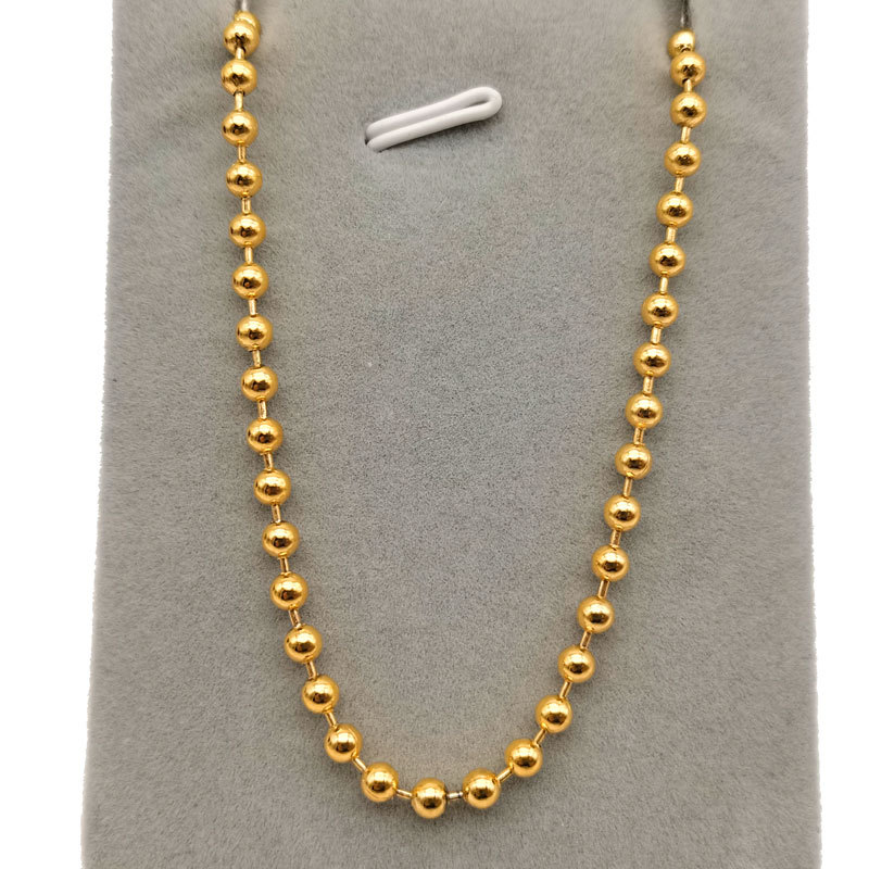 3.0mm women's round bead necklace, brass electroplated 24K gold fine chain, fashionable and simple necklace wholesale details Picture
