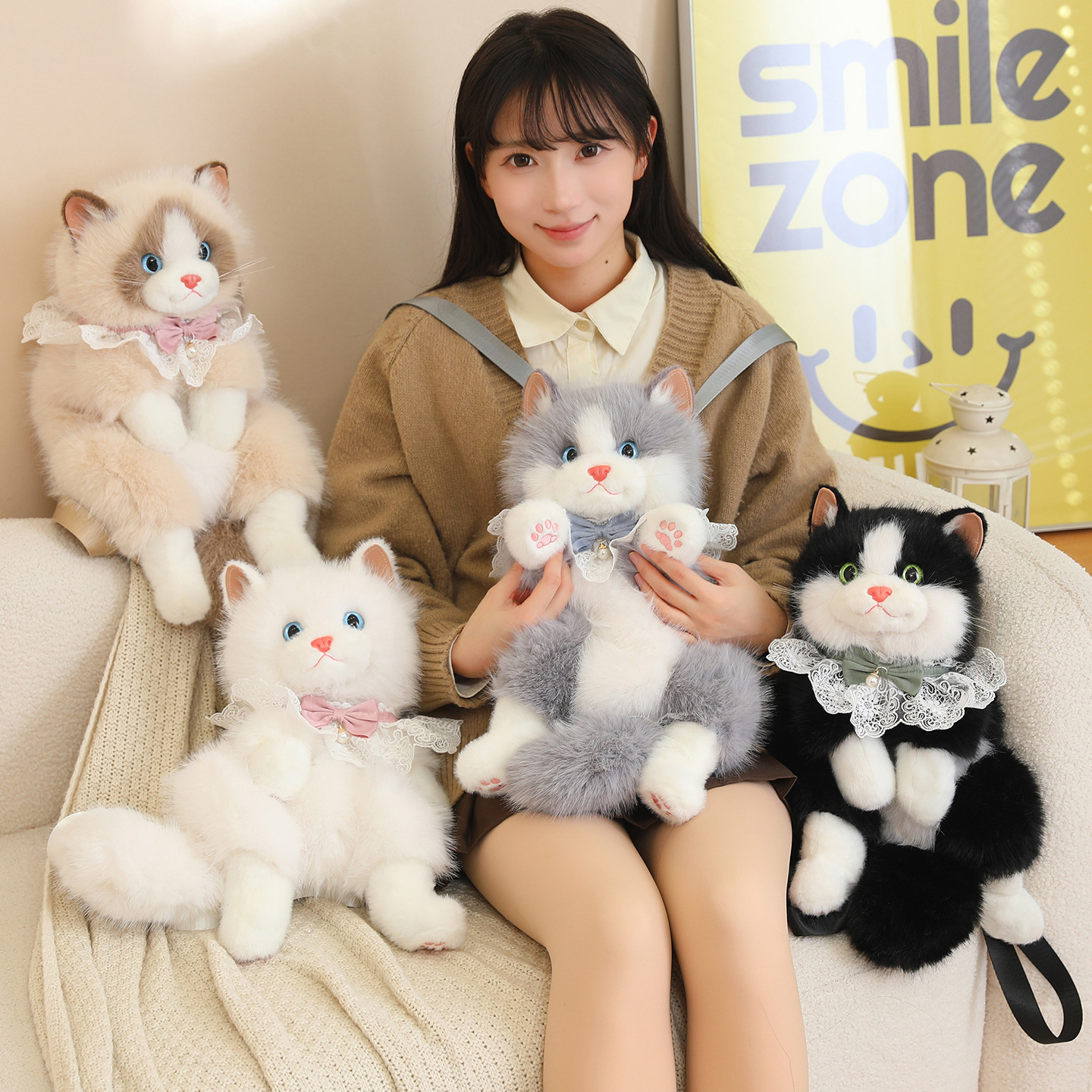 仿真会叫布偶猫背包玩偶发声布偶猫包毛绒玩具猫咪双肩包礼物