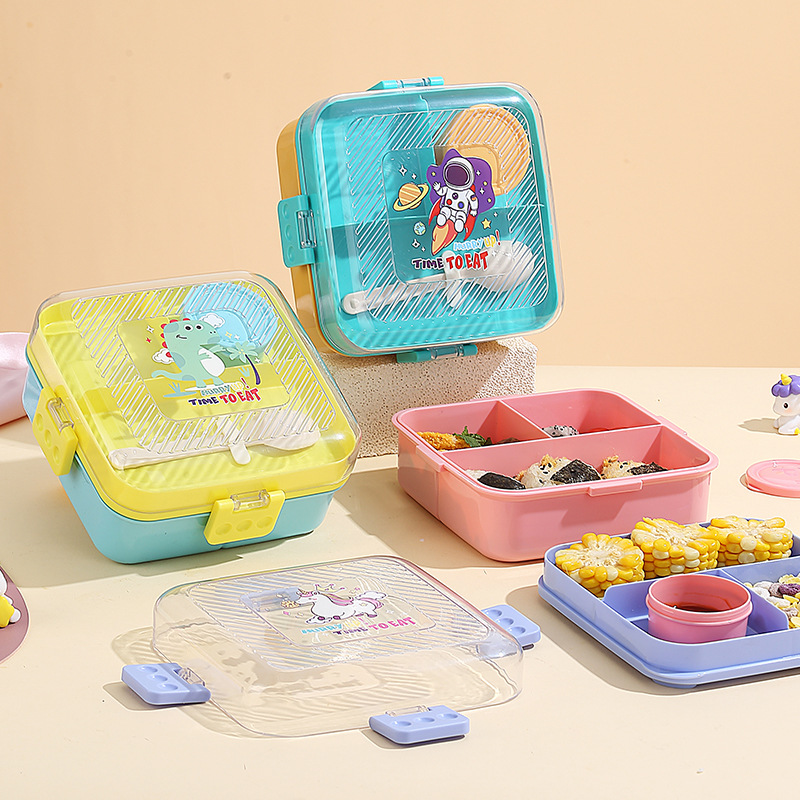 大容量双层便当盒卡通方形分格野餐盒微波加热上班族中小学生餐盒