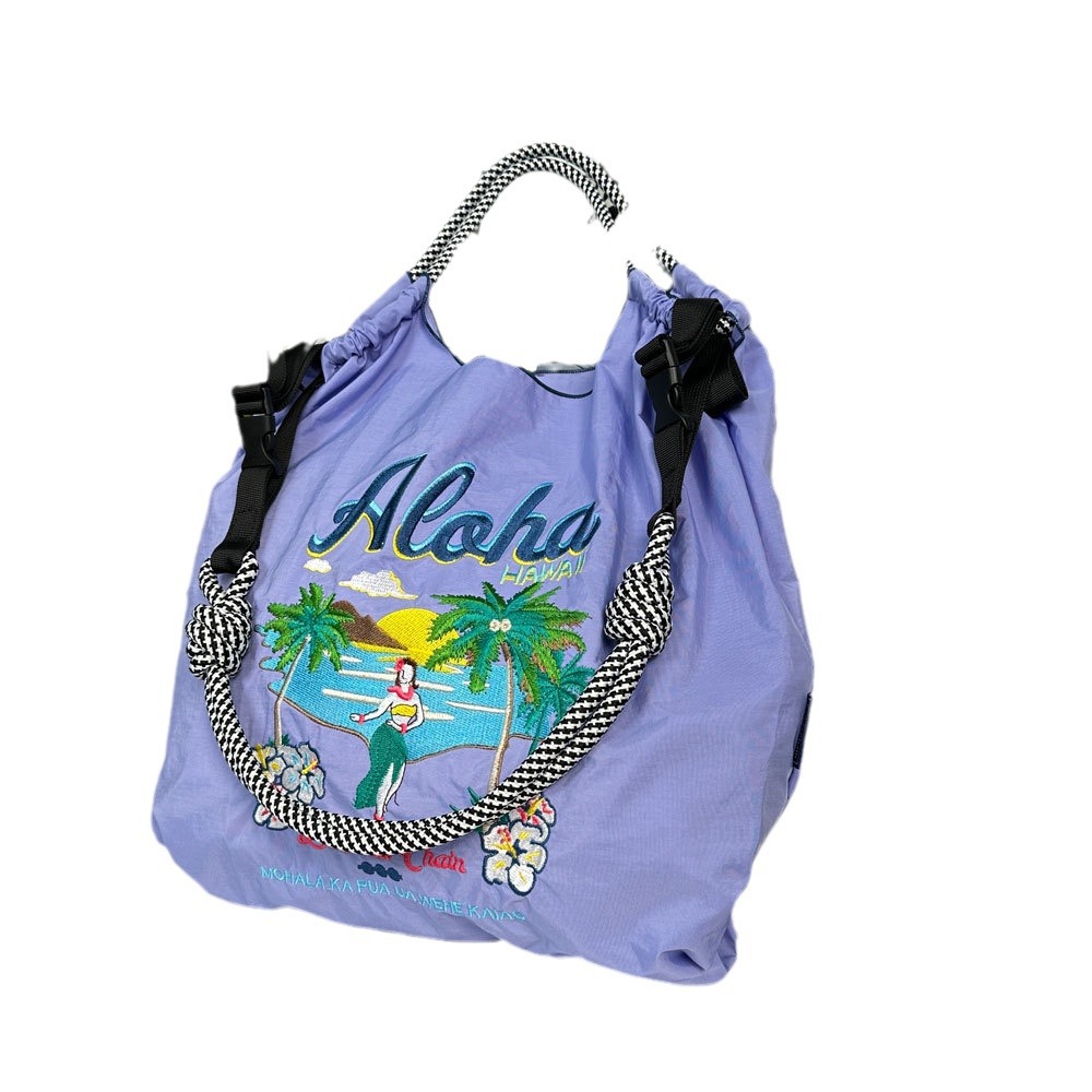 ballchain新款夏威夷刺绣购物袋大容量尼龙环保袋手提单肩斜挎包白底实物图
