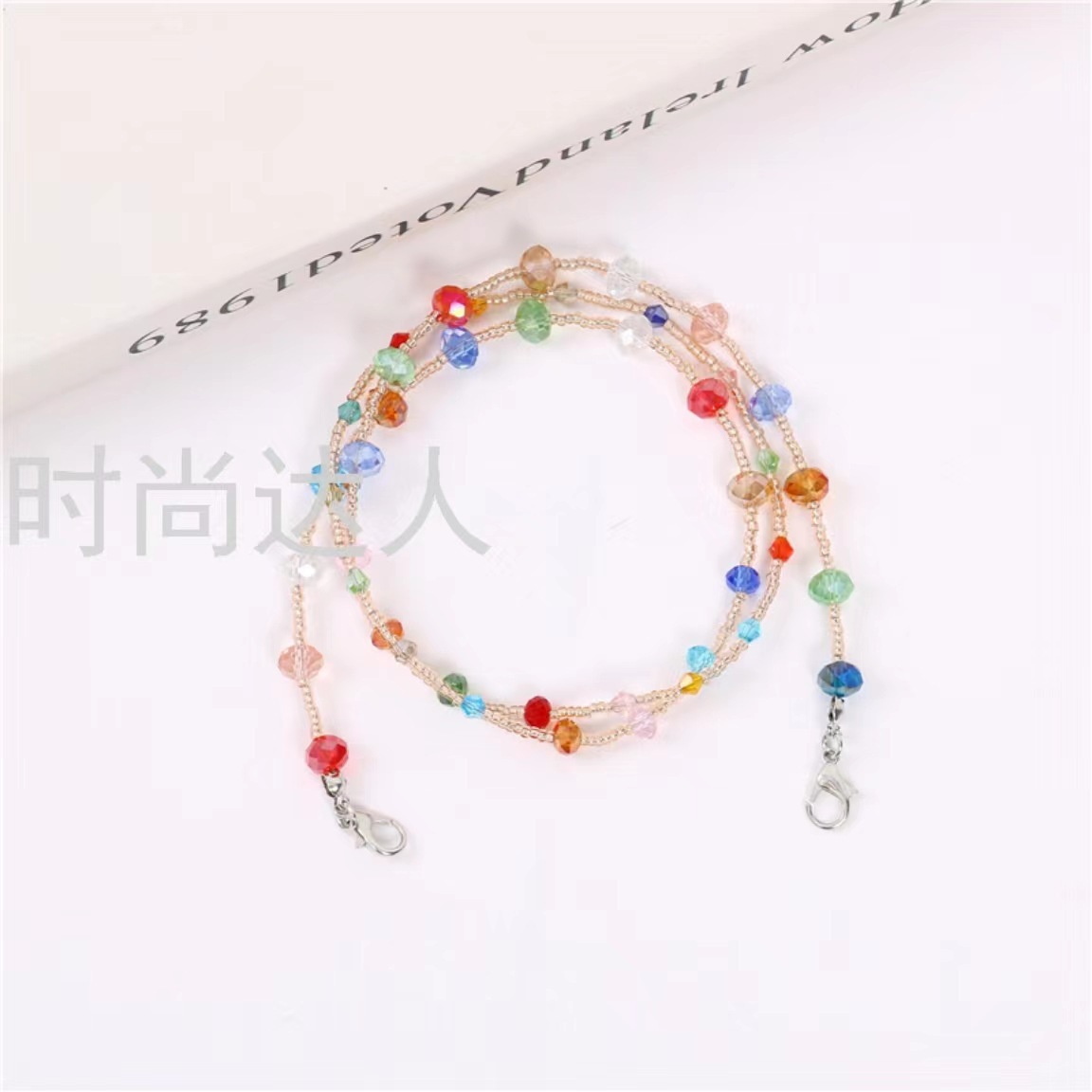 Colorful beaded mask string anti-loss chain, Korean retro crystal beaded glasses decoration necklace, colorful handcrafted high-end chain Specification image