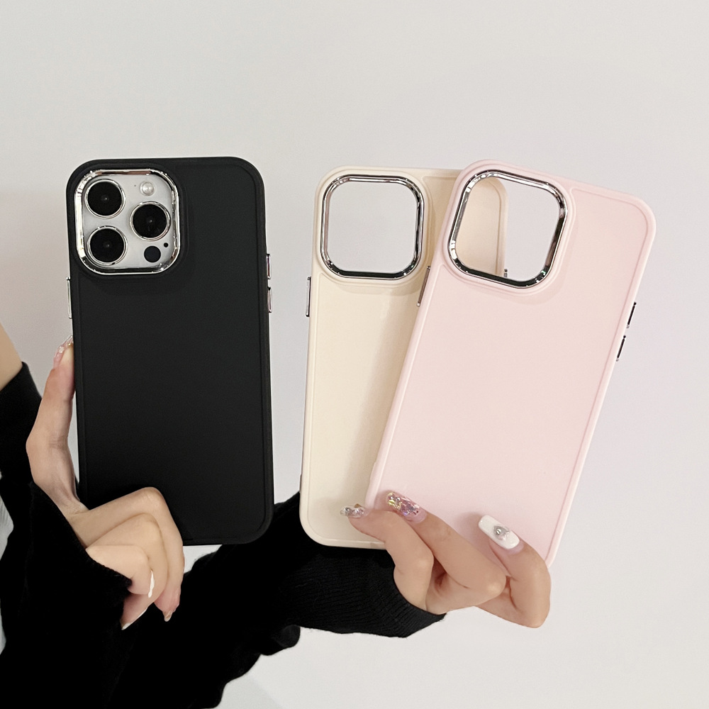 Suitable for iPhone16 electroplated lens phone case, simple solid color, Apple 15promax, high-end style, 13 men, 14 women details Picture