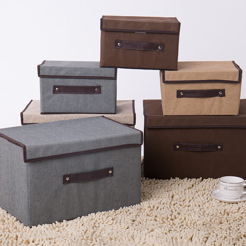 Imitation linen non-woven fabric storage box, cotton and linen storage box, two-piece set, clothing storage box, makeup storage box, organizing box Specification image