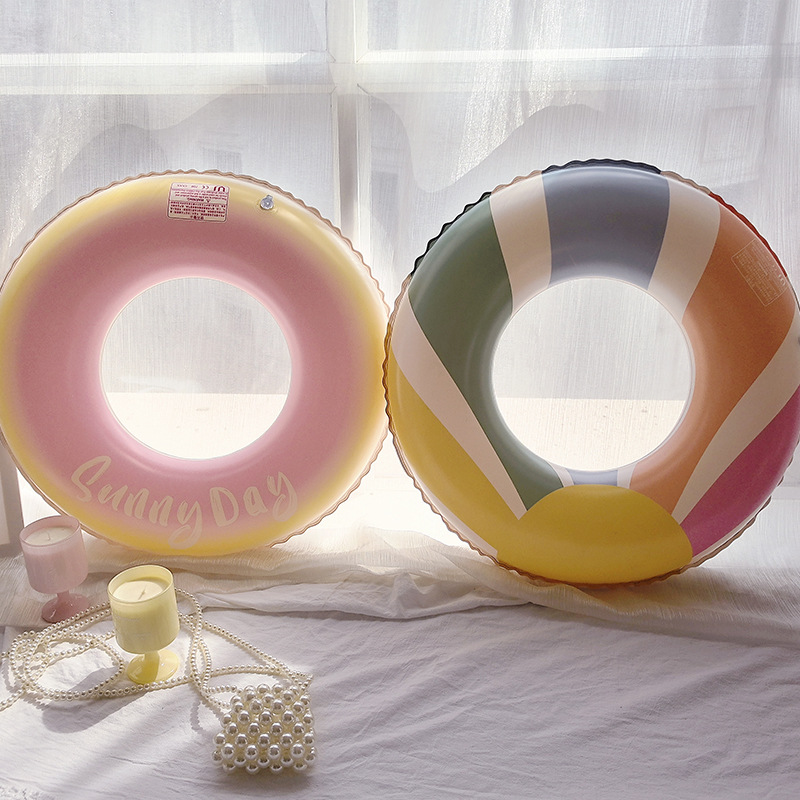 Gradient color adult swimming ring, enlarged and thickened handle, inflatable underarm ring, macaron-style women's rescue ring Application Scenario