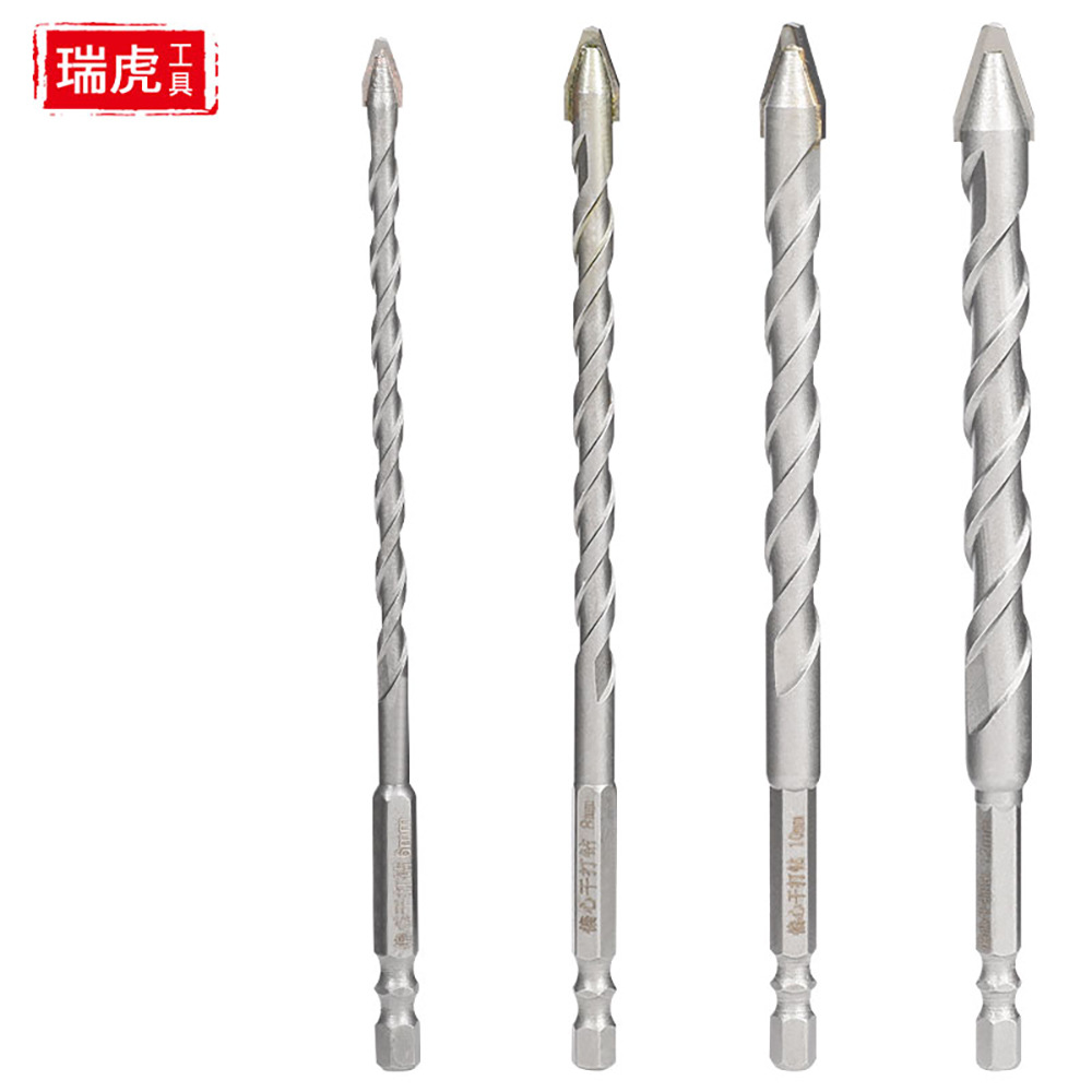 Extended eccentric drill bit with tilted head for drilling full tile walls, super-hard multi-functional concrete ceramic drill with hexagonal handle full figure