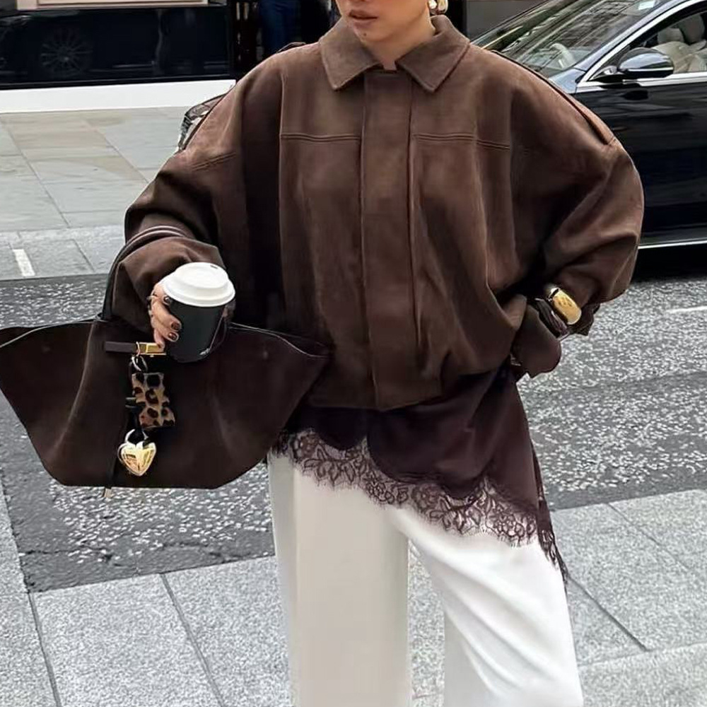 Wholesale cross-border women's clothing in stock, European and American style suede fleece jackets, fleece texture pilot jackets