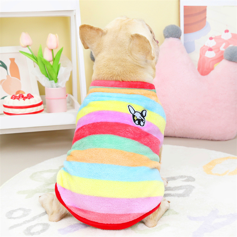 New autumn and winter cat and dog clothing, double-sided flannel three-color bullfighting striped fleece in stock, cross-border direct delivery