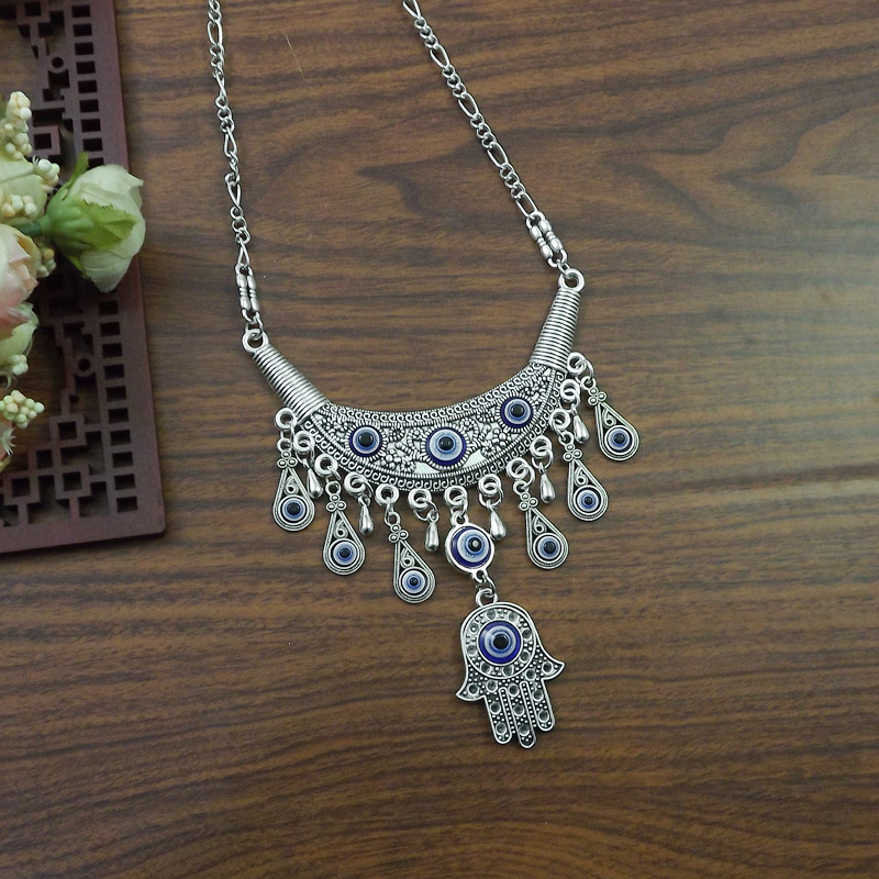 欧美复古银项饰时尚项链金属民族风百搭复古毛衣链苗银仿银项链