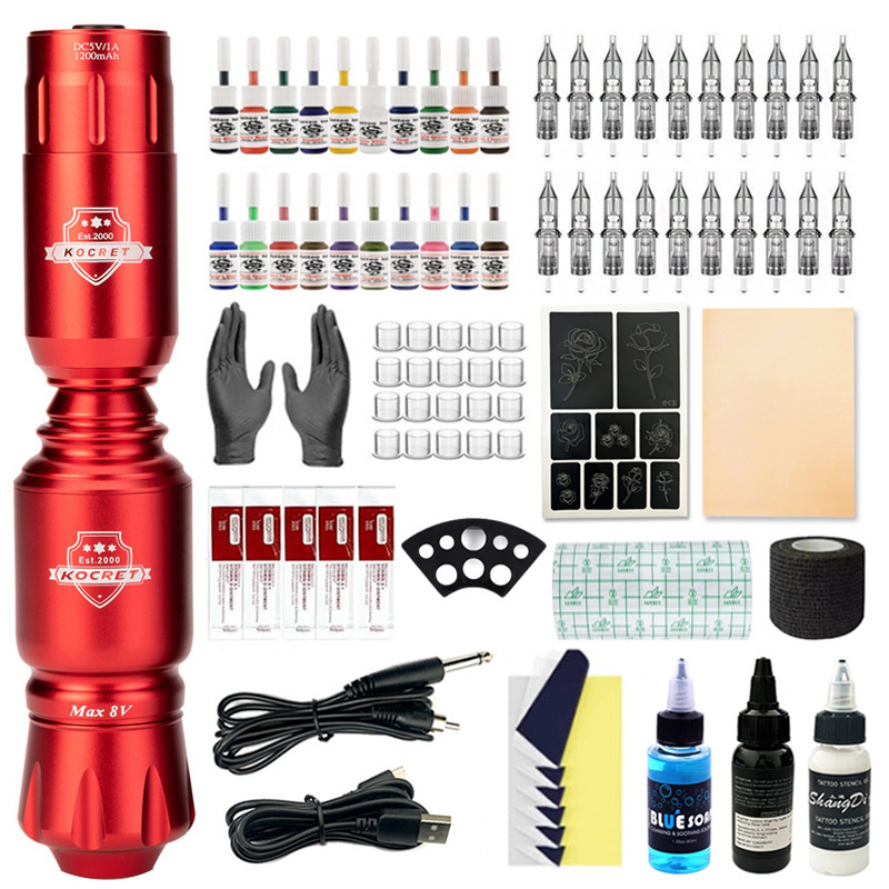 shanilak 20-color tattoo pigment set all-in-one machine cross-border wholesale tattoo pen, complete set of tattoo machine rocket pen, wireless power supply details Picture