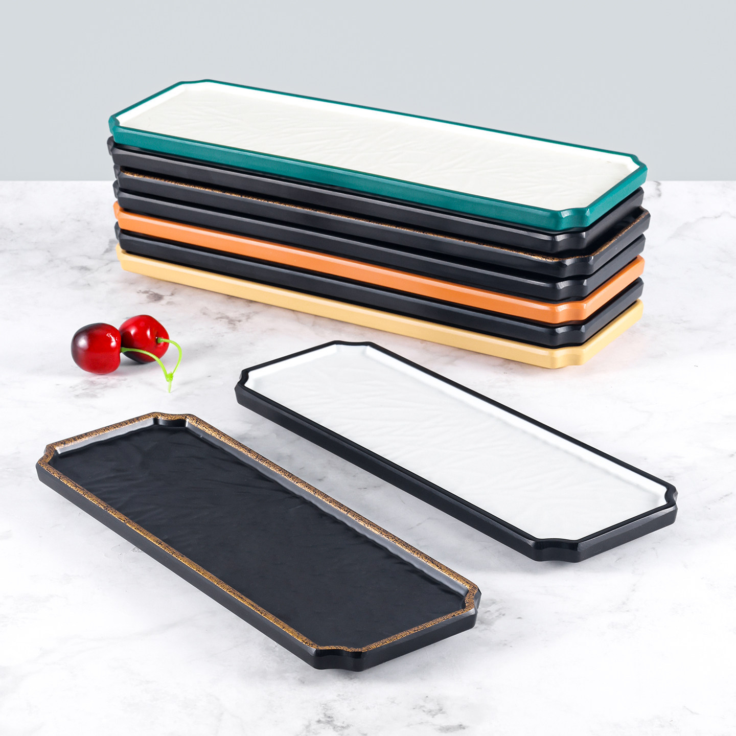 Melamine long strip plates, plastic rectangular plates, hot pot dish plates, barbecue plates, Japanese sushi plates, pastry plating, commercial details Picture
