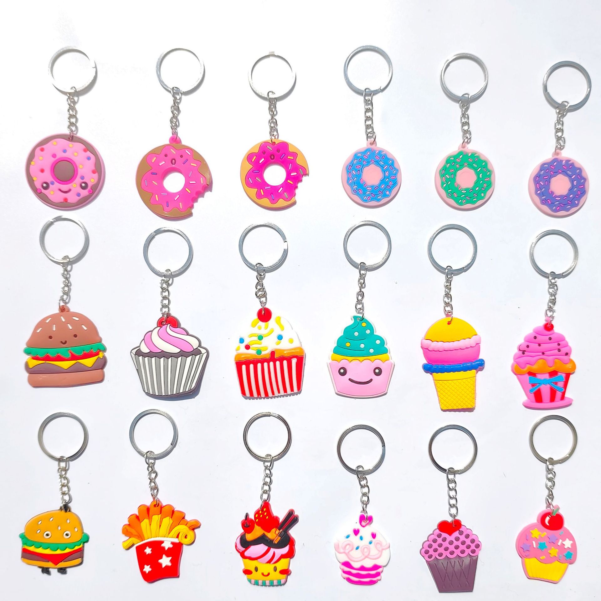 甜甜圈钥匙扣甜甜圈装饰PVC书包装饰PVC软胶钥匙扣汉堡薯条钥匙扣