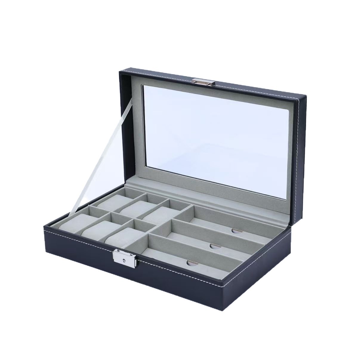 Watch and glasses integrated storage box, pu leather, simple, exquisite and elegant, multi-functional jewelry organization and display box Item Picture