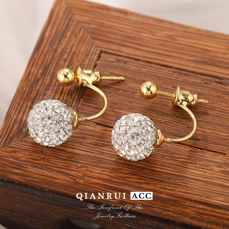 S925 Silver Needle Super Fairy Korean version Full diamond Stud earrings, small Chanel style rear hanging ball earrings, French light luxury fashion niche style details Picture