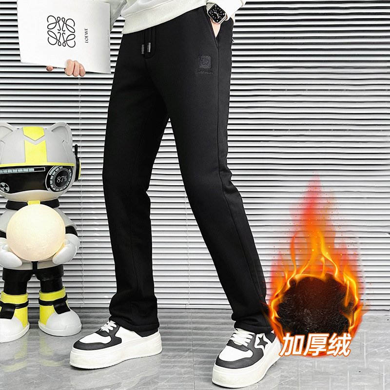 Winter fleece casual tight-fitting 9-inch pants for men, slim-fit sports pants, the same style as the popular social pants, elastic and comfortable