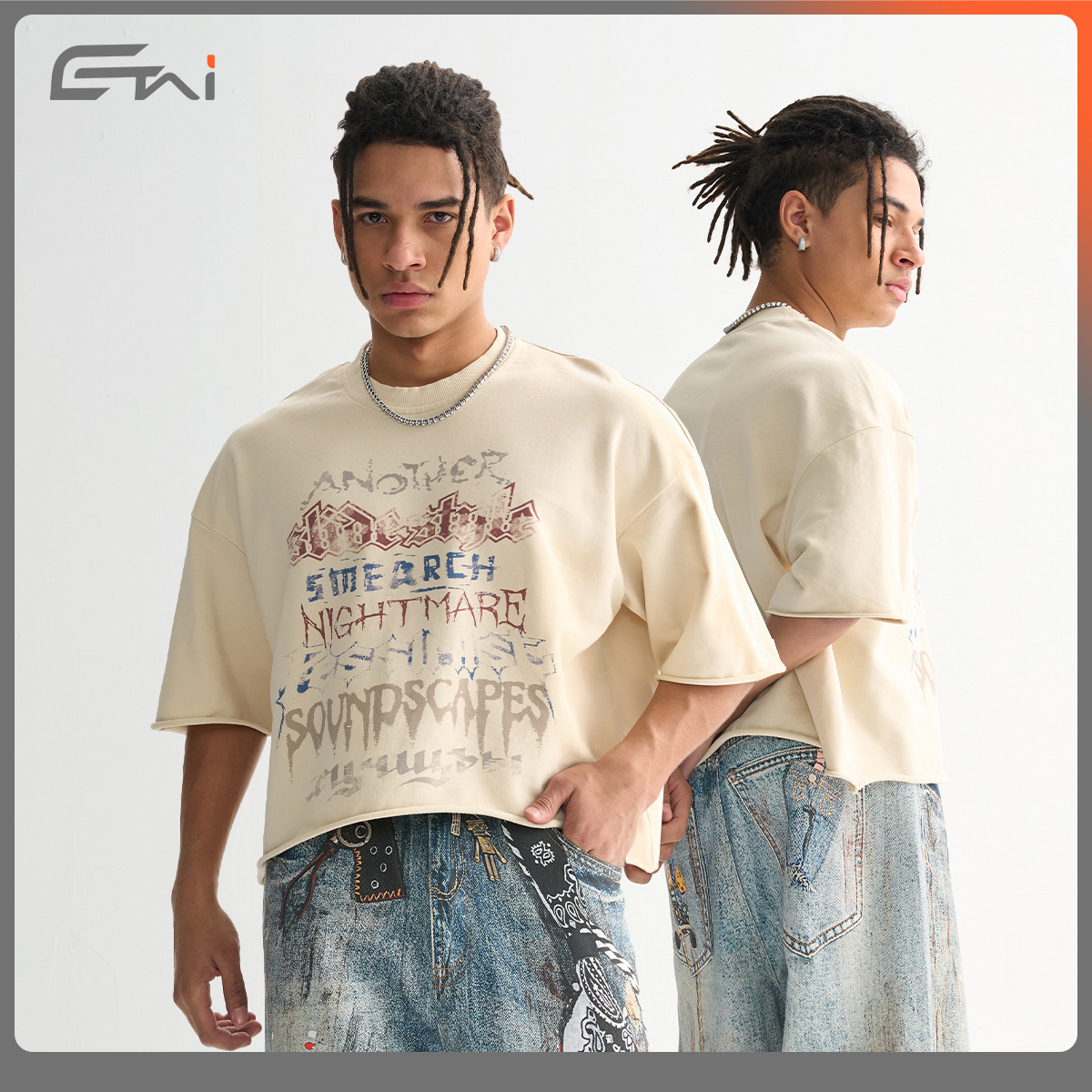 ETAI Men's Wear: High-quality trendy brand round-neck short and wide loop T-shirts, a must-have couple's style, casual men's short-sleeved with loose edges details Picture