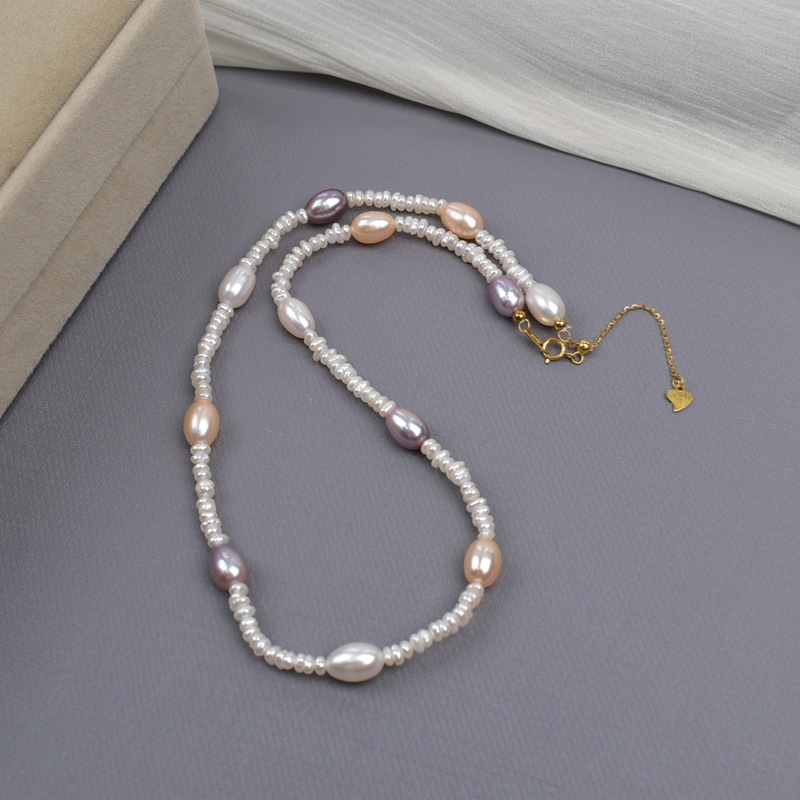 Natural pearl necklace for women, high-end and light luxury, candy-colored spliced beaded collarbone chain, gentle and elegant Baroque necklace details Picture