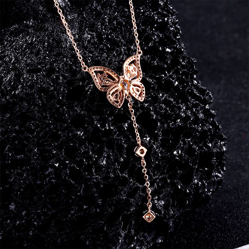 s925 sterling silver butterfly tassel Moissan collarbone chain, a niche and high-end, versatile accessory necklace, exuding a sense of sophistication for autumn and winter