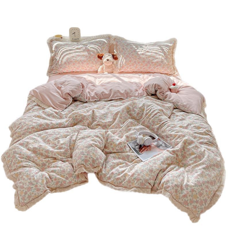 四件套/床上用品/床单被套可裸睡/床品刺绣/床品四件套白底实物图