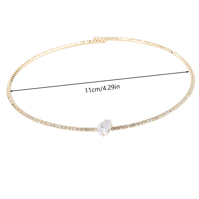 Cross-border European and American fashion teardrop-shaped zircon single-layer steel wire necklace, elastic opening adjustable, exquisite, simple and versatile for daily use, European and American Specification drawing