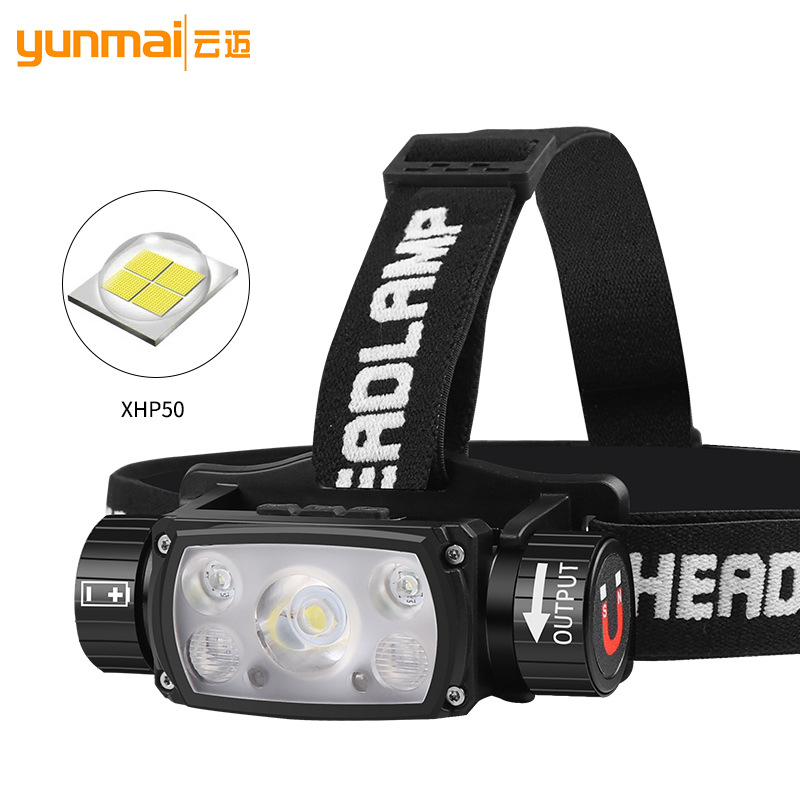 Cross-border new 21700 charging induction strong headlight XHP50LED type-c charging magnetic attraction work headlight