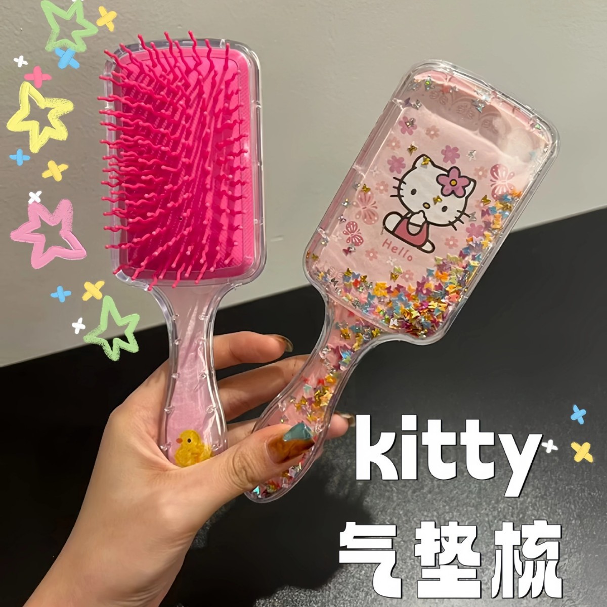 HelloKitty Comb for women's home use: Cartoon, cute, fluffy, high skull top air cushion comb, anti-static air bag massage comb details Picture
