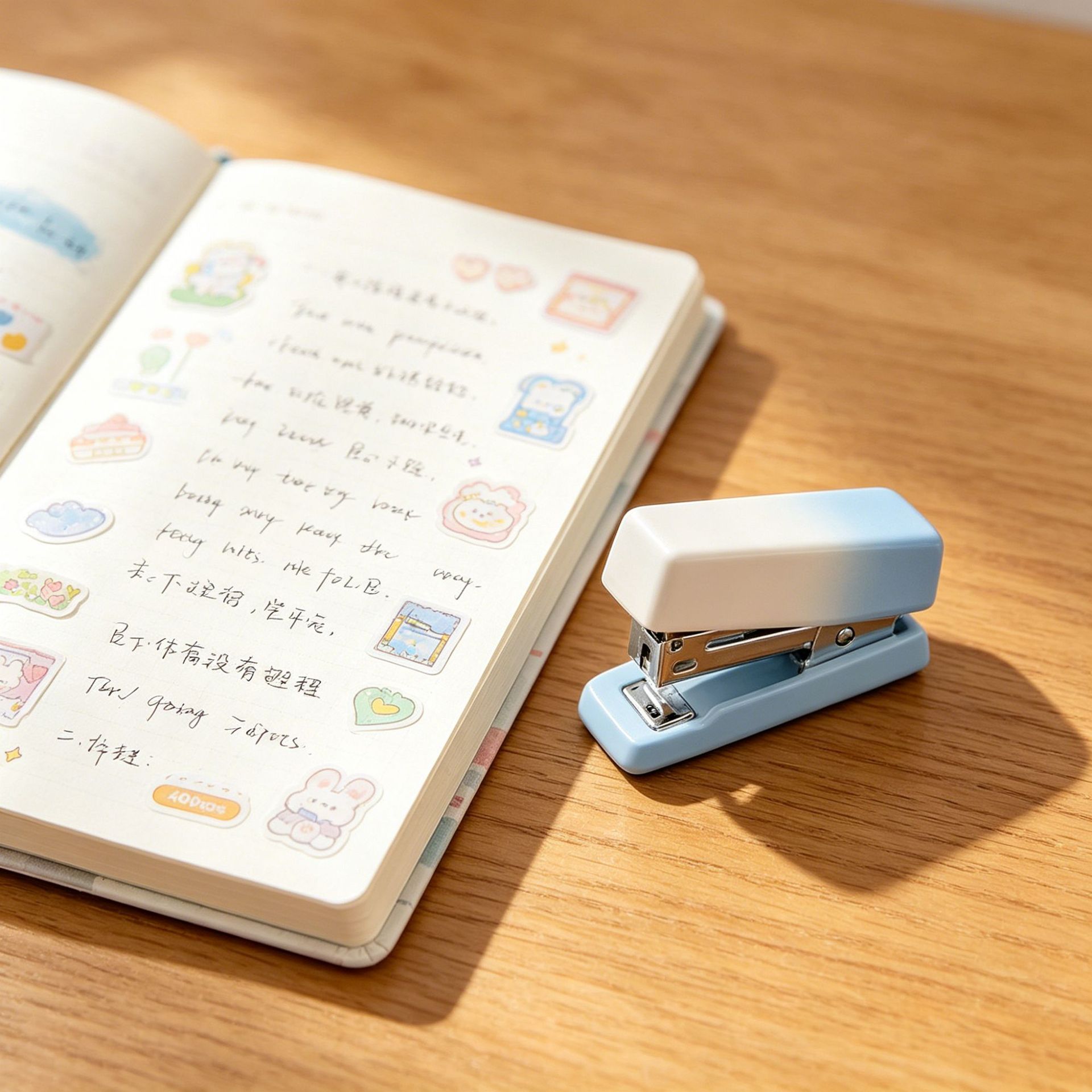 High appearance level gradient mini stapler set, available in multiple colors, student and office portable and effortless stapler, stationery pad details Picture