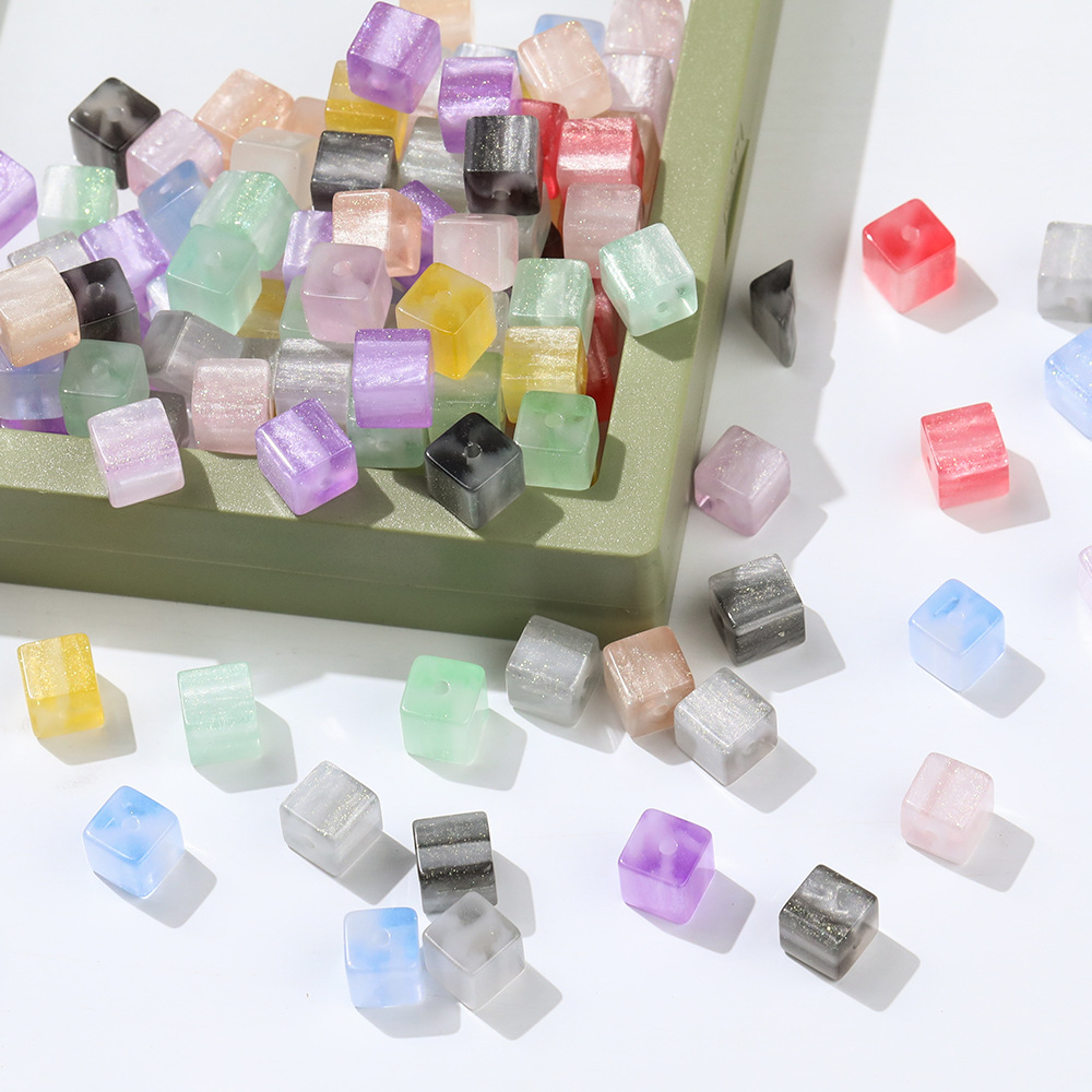 8*8 colored silver-coated ultraviolet light changing cube sugar color-changing beads, resin beads, irregular-shaped beads, diy bracelet jewelry accessories, magnetic sheets details Picture