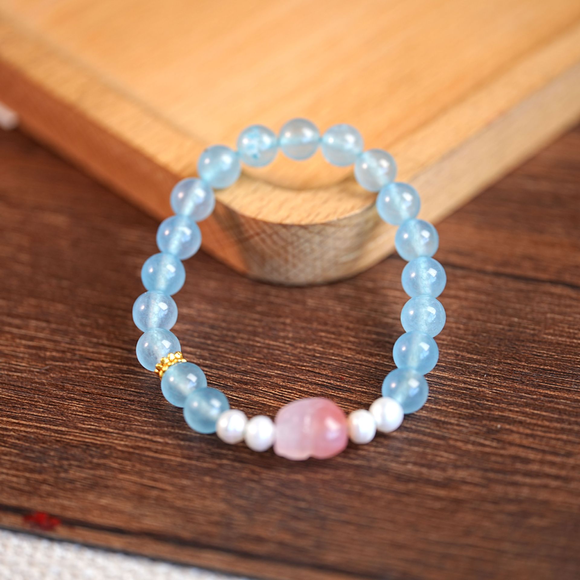 新中式链条石海蓝宝手串国风复古时尚高级感女手链串珠饰品配饰