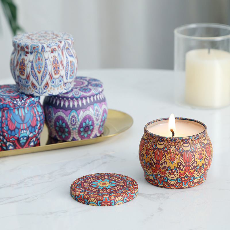 跨境香薰蜡烛马口铁罐植物精油无烟香氛伴手礼套装代发芳香淡香