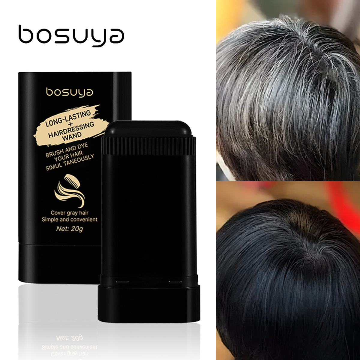 【 Cross-border Exclusive 】Bosuya Hair Care Stick Covers White Hair with a touch of black hair. Portable hair Cream stick for repairing and dyeing black hair Application Scenario