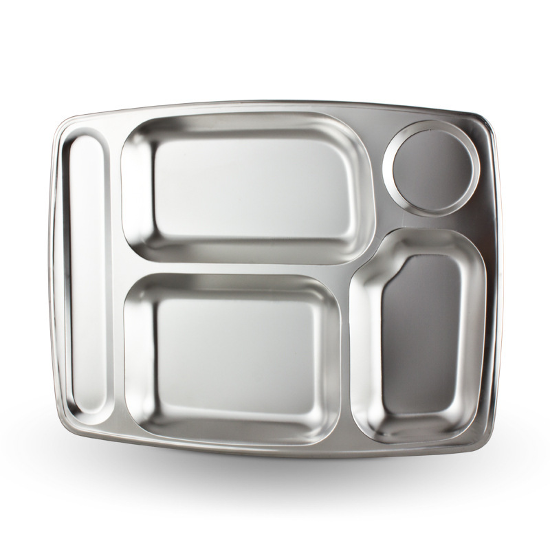 Stainless steel fast food plates with five large compartments, thickened and deepened, are specially designed for student company canteens. Wholesale from the manufacturer Specification image