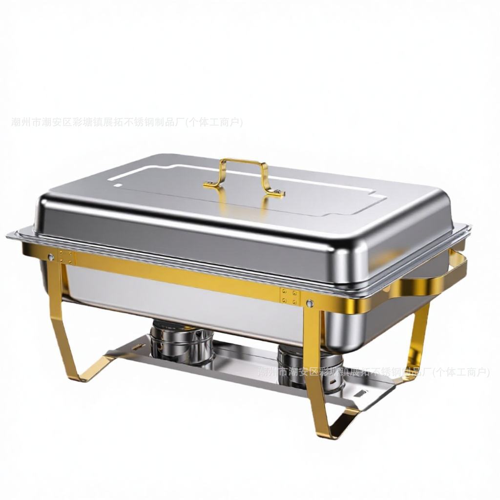 Cross-border stainless steel buffet stove, hotel golden dining stove, insulated dish set, commercial Buffet stove, alcohol heating Item Picture