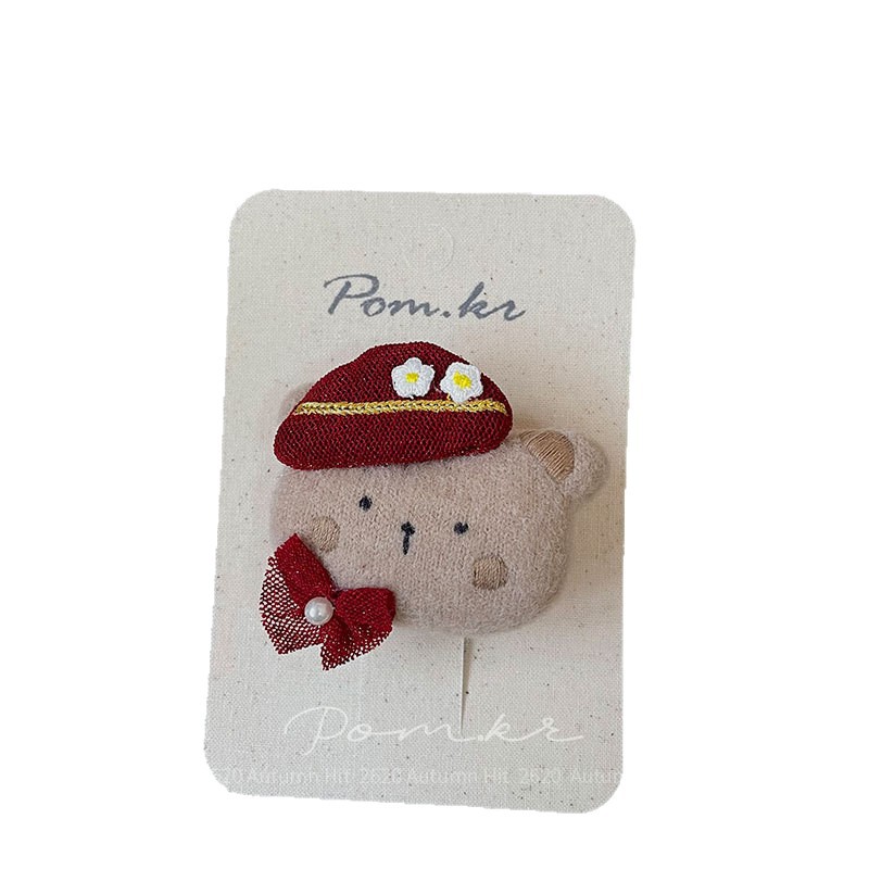 New Korean-style red fabric cartoon hairpins are sweet and handcrafted for children. They feature side breakdowns and bangs for girls. Pom.kr wine red fabric cute and fun hairpins, bear apples, and multiple styles, making them adorable for girls in autumn and winter Item Picture