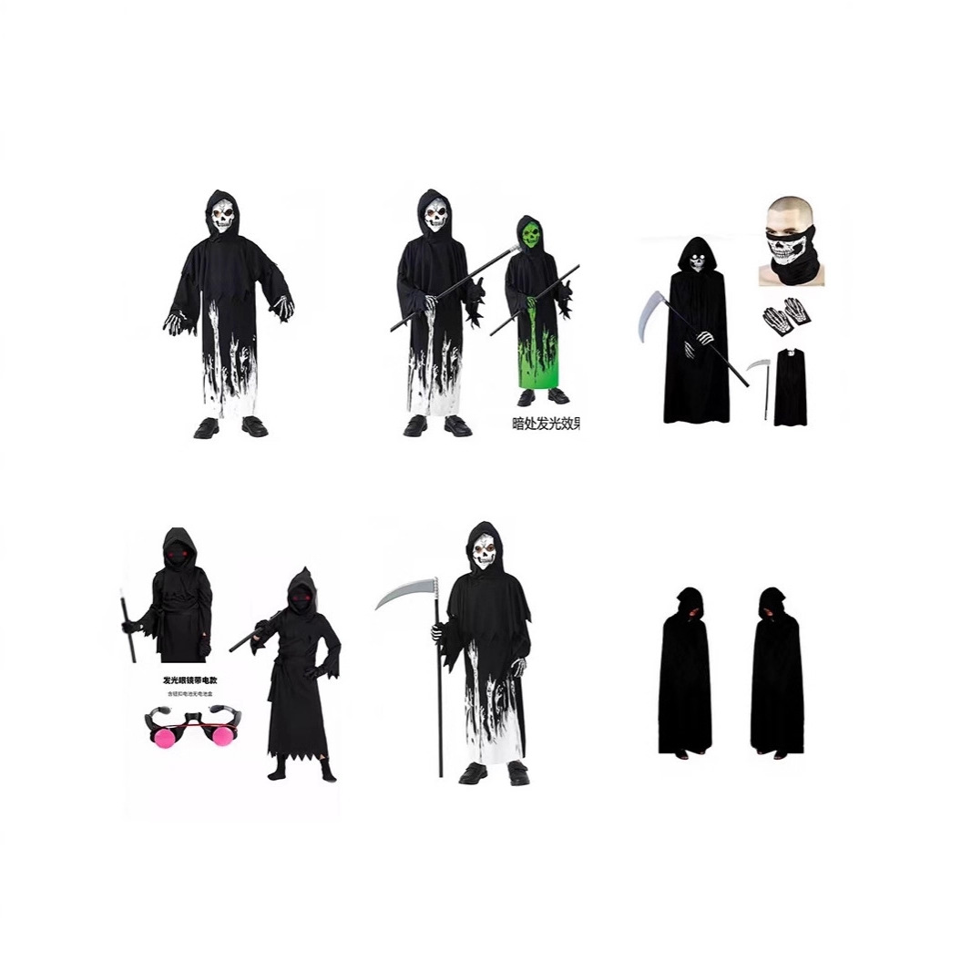 新款儿童万圣节cos服死神服装跨境cosplay发光眼镜衣服舞台表演服