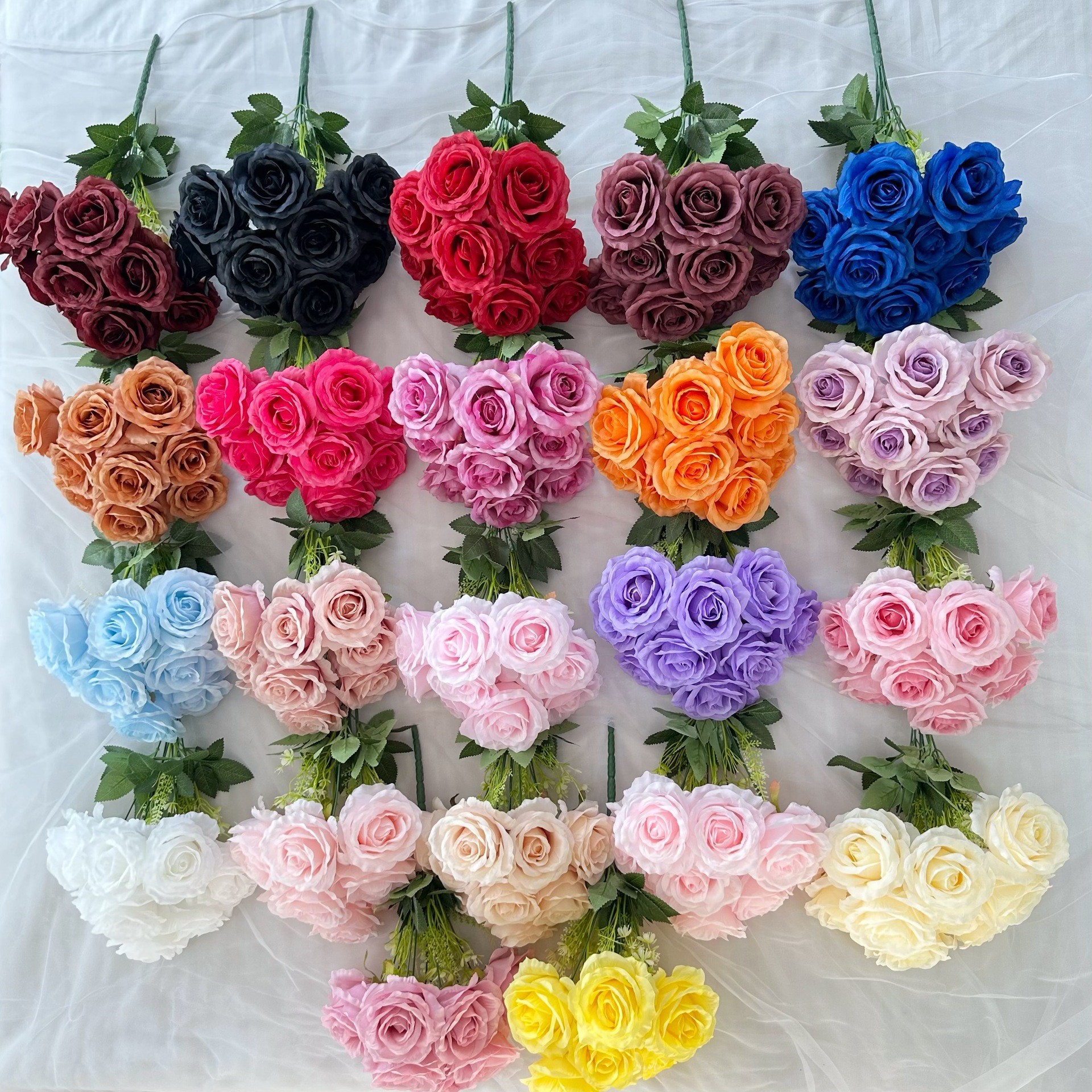 Cross-border 9-head Anna Rose wedding home decoration rose auditorium hotel scene set DIY design artificial flower Specification image