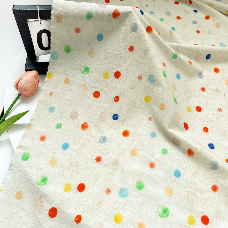 多彩圆点全棉四十支府绸数码印花布料童装衬衣连衣裙服装面料细节图