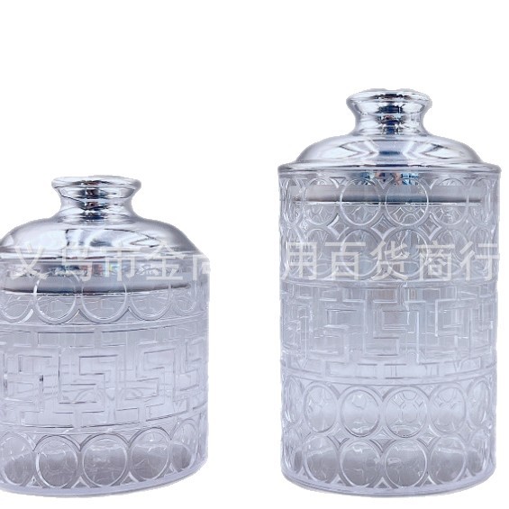 Creative transparent handle crystal plastic candy jar desktop dried fruit storage box candy round large, medium and small sealed jar Item Picture