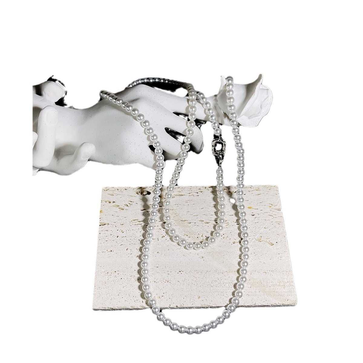 French high-end multi-layer sweater chain long pearl white necklace 2024 new bestseller, Shijia 120cm Item Picture