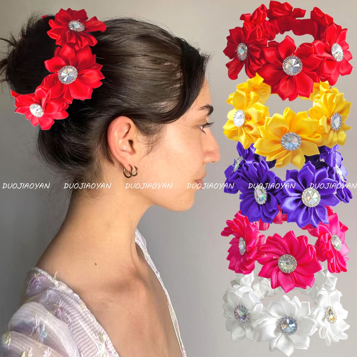Cross-border simulation fabric flower hair bands with a high-end feel, handcrafted hair rope bun hair bands, elegant hair flowers and new hair accessories full figure