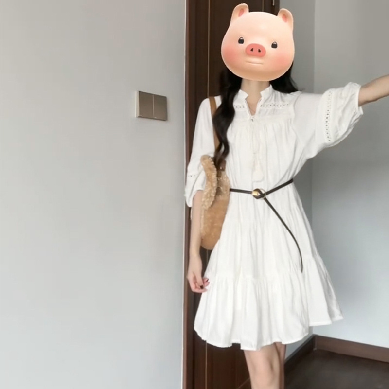 French chic and exquisite white shirt dress for petite children 2025 new early spring style short skirt