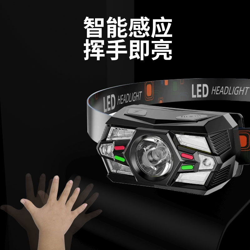 New LED headlights, hand-waving sensor headlights, USB charging headlights, night running, fishing enthusiast headlights wholesale Item Picture