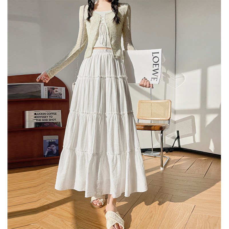 Half-length skirts for women, long skirts for spring and summer, petite figures, pleated puffy skirts, umbrella skirts, drape fairy skirts, elegant white cake skirts
