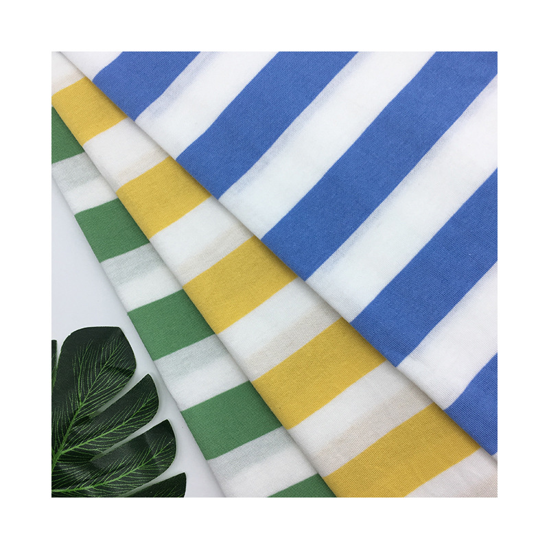 21-strand non-elastic knitted striped fabric 180g all-cotton single-sided colored horizontal striped fabric spring and summer T-shirt fabric Application Scenario