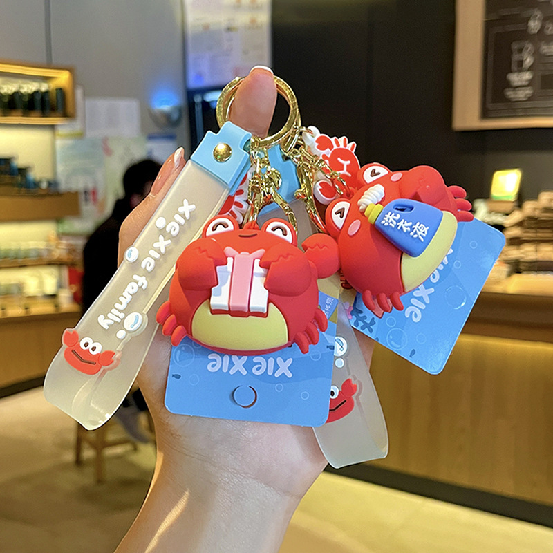 Factory direct supply of genuine cartoon crab family PVC keychains, advertising gifts, epoxy resin backpacks, mobile phone pendants