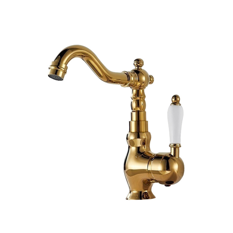 French brass vintage faucet, kitchen, home, bathroom cabinet, washbasin, hot and cold splash-proof faucet, gold Item Picture