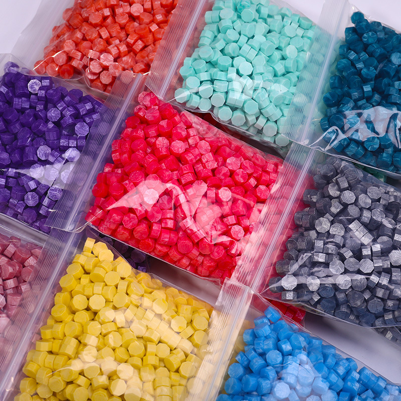 Wholesale of fire paint wax particles, fire paint seal sealing wax, pearlescent colored wax, retro bag, 500g octagonal seal paste seal wax details Picture
