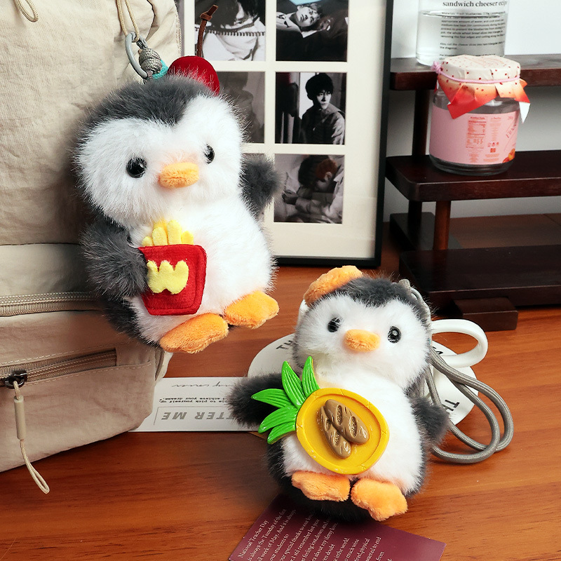Cute dessert, penguin bag, small pendant, plush toy, doll bag, hanging decoration, bag, hanging accessory, car key chain Specification image