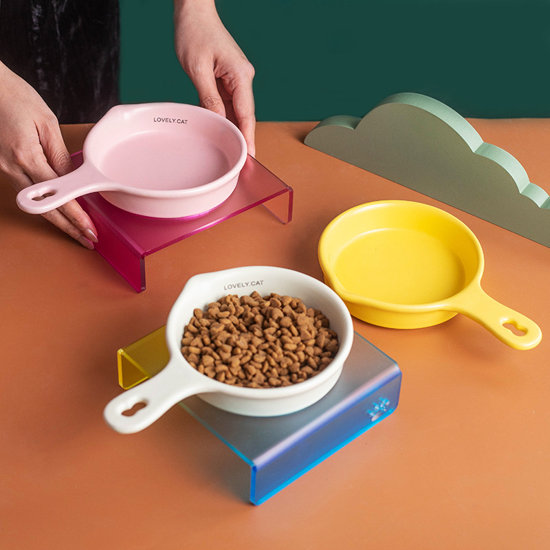 Wow Customized Korean BD flat pan, cat and dog pet bowl, ceramic slow food bowl, anti-tipping and non-black chin cat food basin details Picture