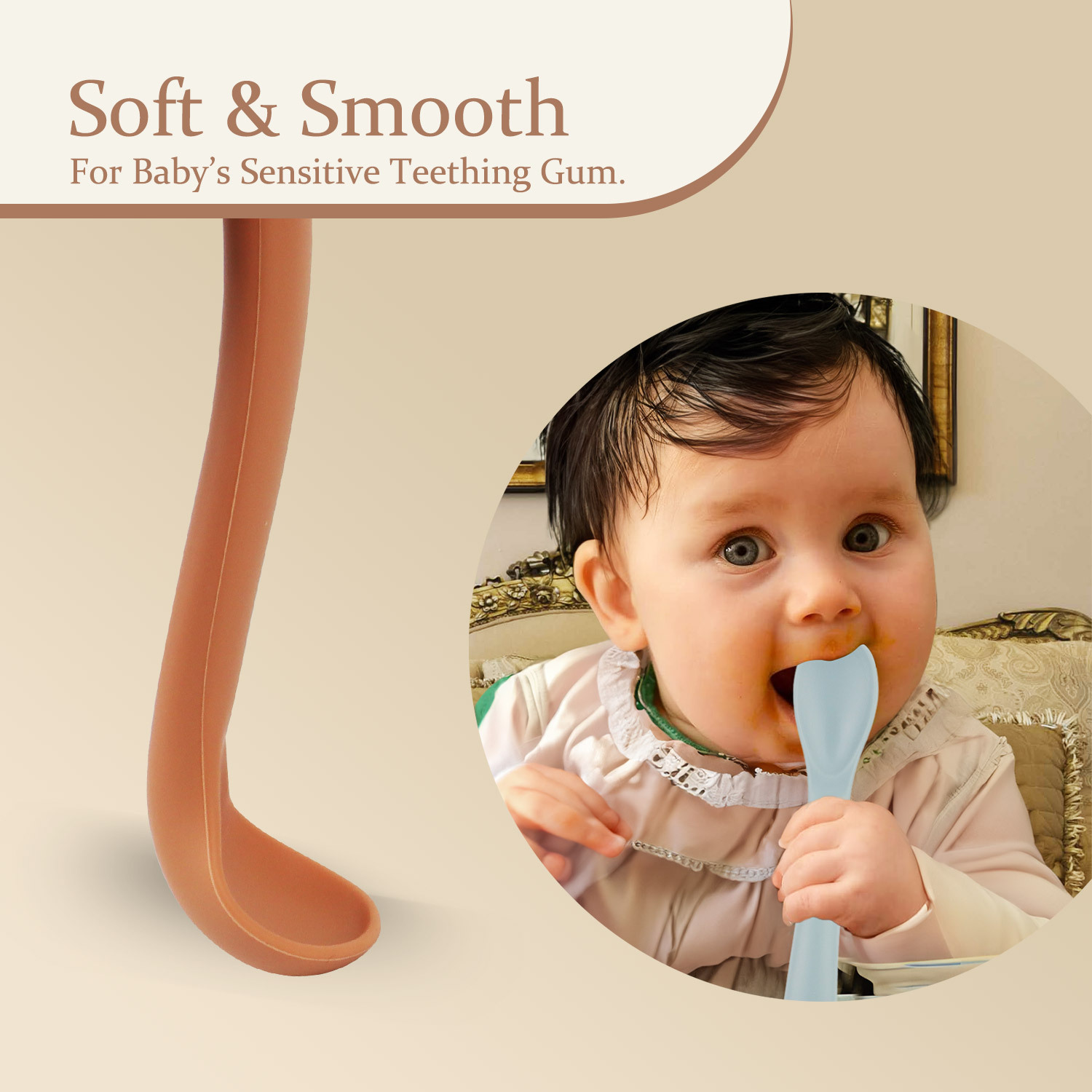 Children's complementary food soft-tipped silicone spoon, baby feeding spoon, feeding small curved spoon and fork, fruit puree feeding tableware, universal type Application Scenario